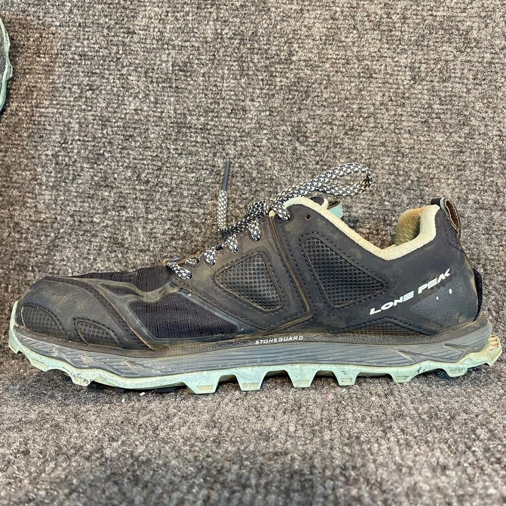 Altra Lone Peak 4.5 Women 9.5 Trail Running Shoes Sneaker Black Blue Zero Drop - Picture 2 of 10
